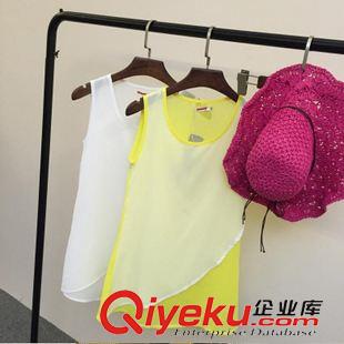 背心 吊帶  Y4080#2015夏裝新款 寬松純色打底雙層雪紡吊帶 背心 女