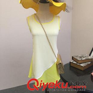 背心 吊帶  Y4079#2015夏雪紡吊帶背心 女夏中長(zhǎng)款打底衫大碼寬松拼接背心原始圖片3