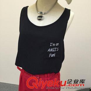背心 吊帶  Y4077#2015夏裝新款 雙層雪紡背心 口袋印花字母 女上衣小衫 潮原始圖片2
