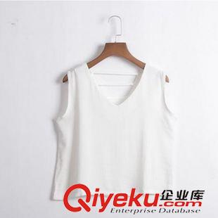 背心 吊帶  Y4038#2015韓國東大門百搭V領(lǐng)顯瘦背心露背后背橫條上衣女潮原始圖片2