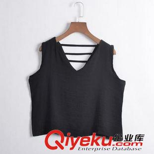 背心 吊帶  Y4038#2015韓國東大門百搭V領(lǐng)顯瘦背心露背后背橫條上衣女潮原始圖片3