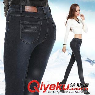 加絨 加厚 保暖 冬季加厚中腰加絨牛仔褲女生小腳褲修身鉛筆褲新女款韓版潮長褲子原始圖片2