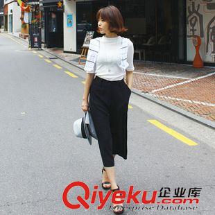 闊腿褲 Y4160#闊腿七分褲 韓版新款女裝寬松顯瘦高腰休閑褲雪紡闊腿褲