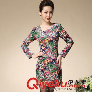 新婚伴娘禮服 實拍2015秋高端絲絨改良旗袍長袖連衣裙大碼中年媽媽裝包臀裙現(xiàn)貨原始圖片3