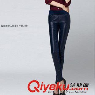 歐款下裝 2015秋裝新款韓版女裝時尚休閑顯瘦拼接皮褲長褲子現貨原始圖片3