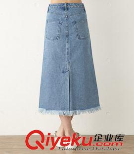 半身裙 15新款日系原單品質(zhì) M牌 angelababy同款 純色女式毛邊牛仔裙原始圖片2