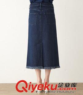 半身裙 15新款日系原單品質(zhì) M牌 angelababy同款 純色女式毛邊牛仔裙原始圖片3