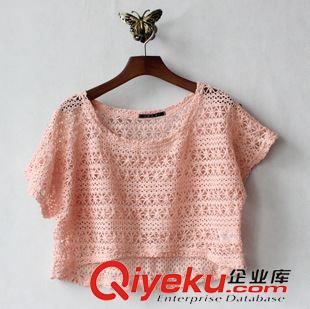 蕾絲，雪紡區(qū) 批發(fā) 夏季日系原單 前短后長米子鏤空蕾絲短袖百搭衫罩衫