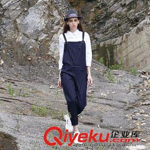 9.10~ 日本原單 可調(diào)節(jié)背帶豎條紋寬松背帶褲原始圖片2