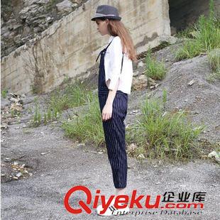 9.10~ 日本原單 可調(diào)節(jié)背帶豎條紋寬松背帶褲原始圖片3