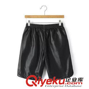 2015年新款 歐美女裝dp款 PU皮松緊腰皮短褲中褲女皮褲女直筒褲子 秋冬款