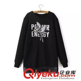 2015年新款 歐美dp女 中長款寬松字母小鳥刺繡加絨加厚紗網衛衣女套頭絨衫