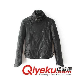 1號新款 廠家直銷歐美專柜款真PU皮修身紐扣斜拉鏈機車皮衣女式外套皮夾克原始圖片3