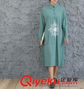 2號(hào)新款 森女雙口袋文藝印花翻領(lǐng)寬松大碼裙子女棉麻連衣裙長裙 秋季新款原始圖片3