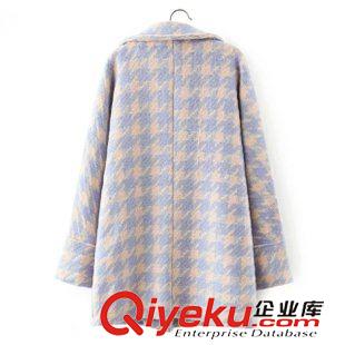 4號(hào)新款 秋冬新款女 韓版千鳥(niǎo)格子翻領(lǐng)寬松暗扣毛呢大衣女呢外套女上衣原始圖片2