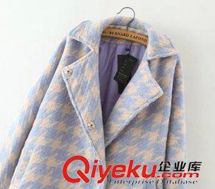 4號(hào)新款 秋冬新款女 韓版千鳥(niǎo)格子翻領(lǐng)寬松暗扣毛呢大衣女呢外套女上衣原始圖片3