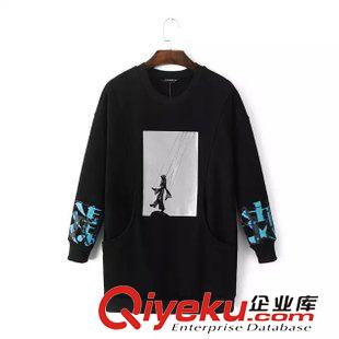 6號新款 歐美dp秋冬款女裝 印花加厚寬松套頭加絨棉衛(wèi)衣女中長款套頭衫原始圖片3