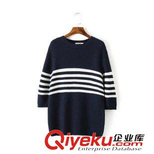 3-4號新款 歐美大牌 七分袖寬松圓領針織套頭條紋毛衣女 顯瘦女短上衣原始圖片2