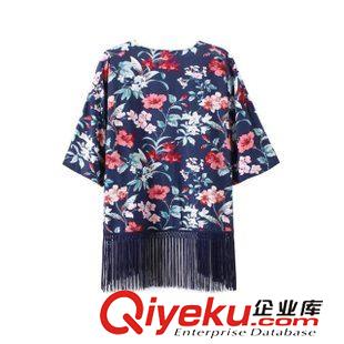 3-4號(hào)新款 人棉印花流蘇和服披肩七分袖開衫小外套 歐美夏季女裝新款原始圖片2