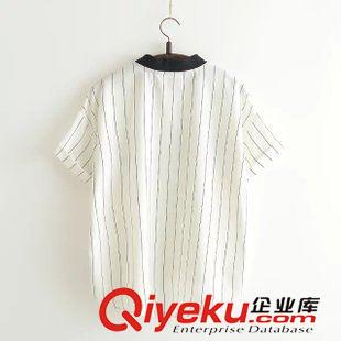 5-6號(hào)新款 夏季新款學(xué)院風(fēng)字母印花棒球衫條紋棉麻短袖襯衫女式上衣原始圖片2