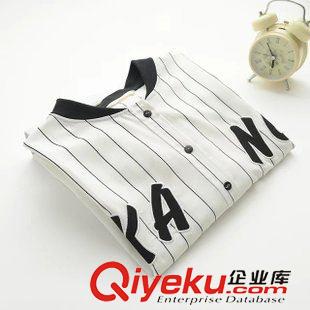 5-6號(hào)新款 夏季新款學(xué)院風(fēng)字母印花棒球衫條紋棉麻短袖襯衫女式上衣原始圖片3