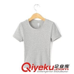 11-12號(hào)新款 歐美AA款 坑條紋短袖針織圓領(lǐng)高腰露臍緊身針織T恤女式短上衣女裝原始圖片2