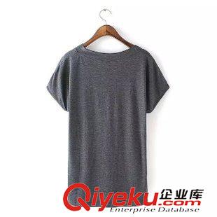 11-12號(hào)新款 歐美街頭女裝新款 單口袋V領(lǐng)不規(guī)則全棉短袖T恤寬松女式上衣套頭原始圖片2