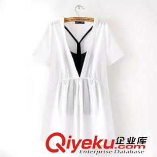 19-20號新款 2015早秋新款女裝 深V領短袖寬松套頭寬松上衣配吊帶背心兩件套女原始圖片3