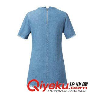 19-20號(hào)新款 歐美dp水洗牛仔毛邊前短后長(zhǎng)露臍燕尾牛仔上衣套頭襯衫女襯衣原始圖片2