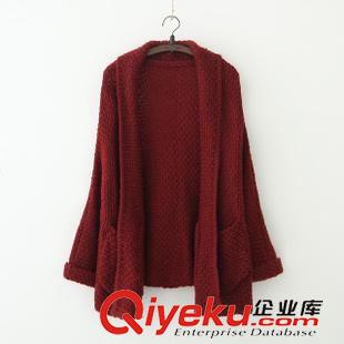 23-24號新款 秋冬新款韓版森女文藝蝙蝠長袖寬松厚粗棒針毛衣開衫外套  毛衣女原始圖片2