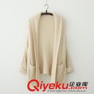 23-24號新款 秋冬新款韓版森女文藝蝙蝠長袖寬松厚粗棒針毛衣開衫外套  毛衣女原始圖片3