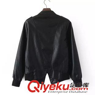 皮衣 歐美dp街頭時尚秋冬新款簡約歐美風(fēng)大碼肩章紐扣機(jī)車皮衣外套女原始圖片2