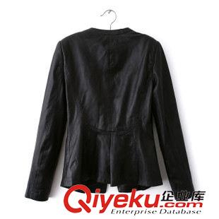 皮衣 歐美專柜款春裝新款女裝2014修身氣質(zhì)圓領(lǐng)仿皮西裝皮衣外套女原始圖片2