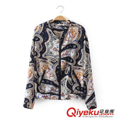女士外套 2014歐美春裝新款女裝專柜款女式pu皮包邊腰果花夾克休閑外套上衣原始圖片3