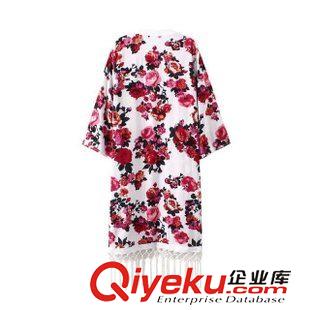 合服 歐美dp女裝 人棉印花流蘇拼接和服開衫外套女上衣長款披肩原始圖片2