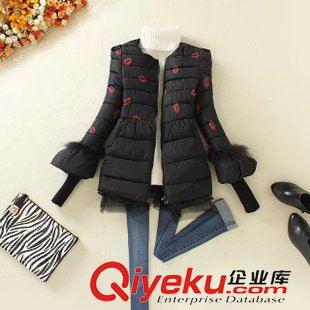 棉衣 韓版冬款女 紗網(wǎng)針織袖修身紅唇印修身棉衣羽絨棉服女棉襖外套原始圖片3
