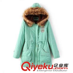 棉衣 歐美字母刺繡連帽中長款抽繩加厚棉衣棉服加大碼外套女裝批發(fā)現(xiàn)貨原始圖片2