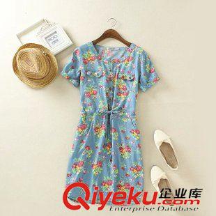 連衣裙 韓國夏新款女裝 水洗短袖牛仔修身收腰顯瘦大碼連衣裙牛仔女裙子