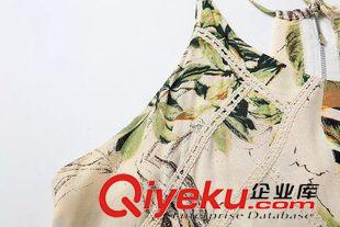 連衣裙 歐美夏季新款女裝 人棉印花蕾絲花邊吊帶連衣裙背心裙 女裙子原始圖片3