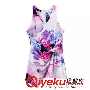連衣裙 歐美風花朵印花修身背心裙女式中長連衣裙百褶女裙子夏季新款女裝