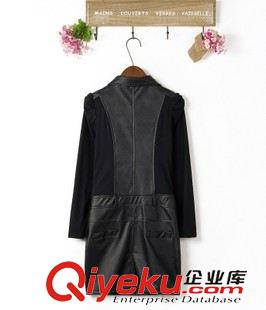 連衣裙 2013秋款新款韓版修身泡泡袖水鉆領亮片pu皮裙包臀長袖皮連衣裙女原始圖片3