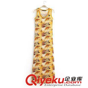 連衣裙 夏裝新品歐美同款針織印花無袖背心修身連衣裙長裙裙子原始圖片2