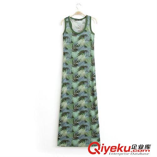 連衣裙 夏裝新品歐美同款針織印花無袖背心修身連衣裙長裙裙子原始圖片3