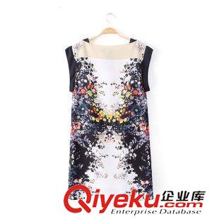 連衣裙 歐美dp春夏新同款時尚花卉印花圓領無袖修身氣質連衣裙女原始圖片2