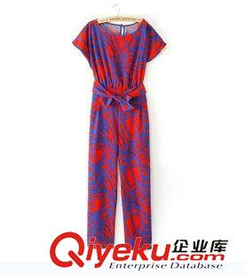 連體褲 AA款條紋小立領短袖連體褲直筒短褲 歐美夏季新款女裝