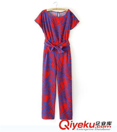 連體褲 2014春夏新款女撞色幾何圖案印花長連體褲女休閑褲女裝批發(fā)原始圖片3