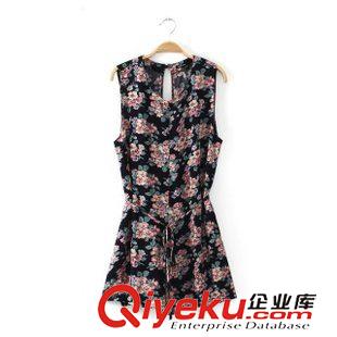 連體褲 2014夏裝新款 歐美風同款印花修身 露背 棉麻印花連體褲套裝原始圖片2
