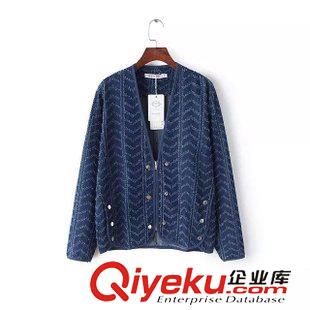 5-6號新款 韓范秋新款中長款貼布刺繡口袋寬松中袖針織毛衣開衫外套女上衣