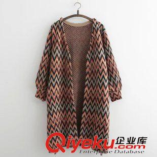 7-8號新款 歐洲站秋冬寬松女毛衣外套中長款花色民族風菱形針織衫開衫毛衣原始圖片2