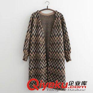 7-8號新款 歐洲站秋冬寬松女毛衣外套中長款花色民族風菱形針織衫開衫毛衣原始圖片3